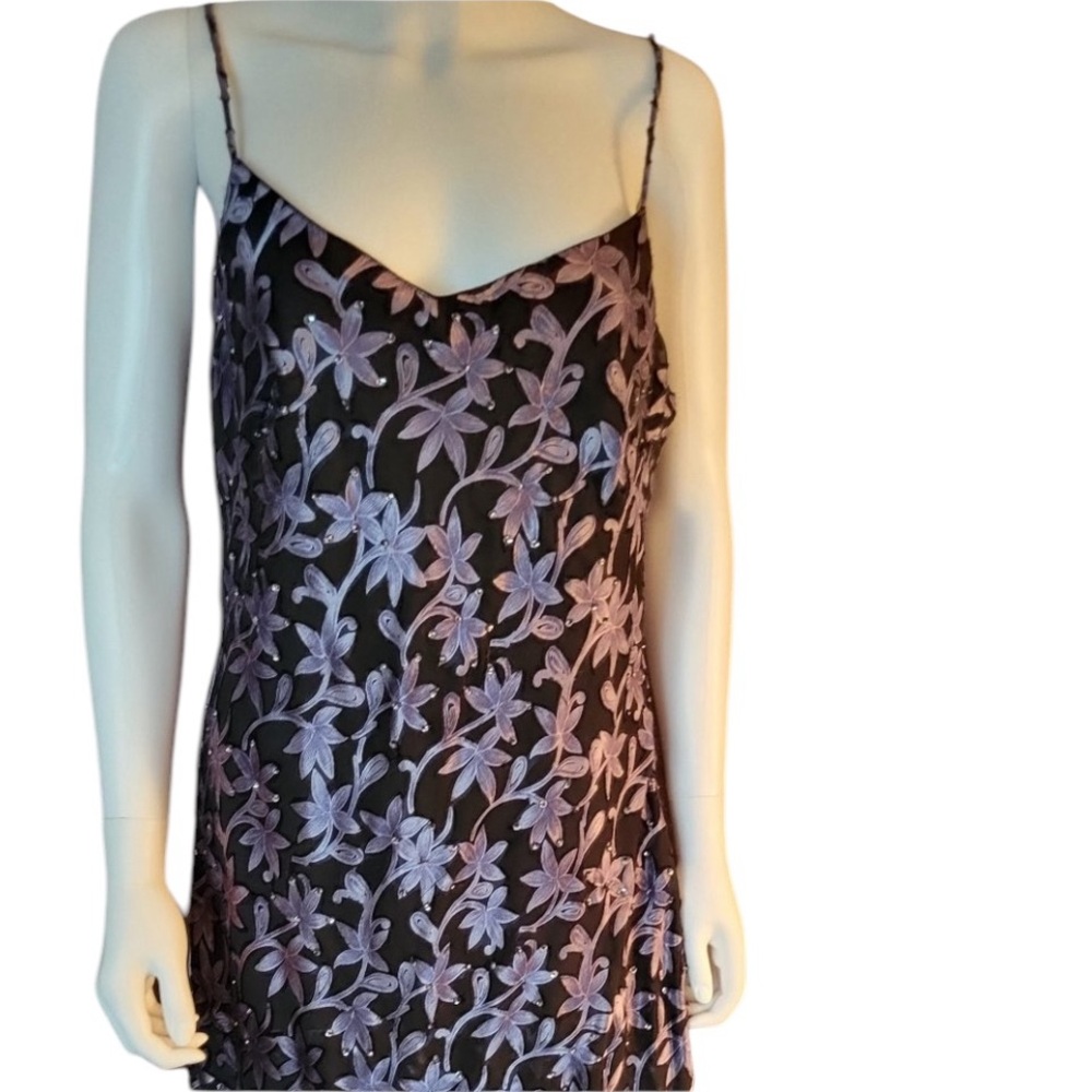 Eva Blue silvery blue & black formal dress rhinestone embellished size 14